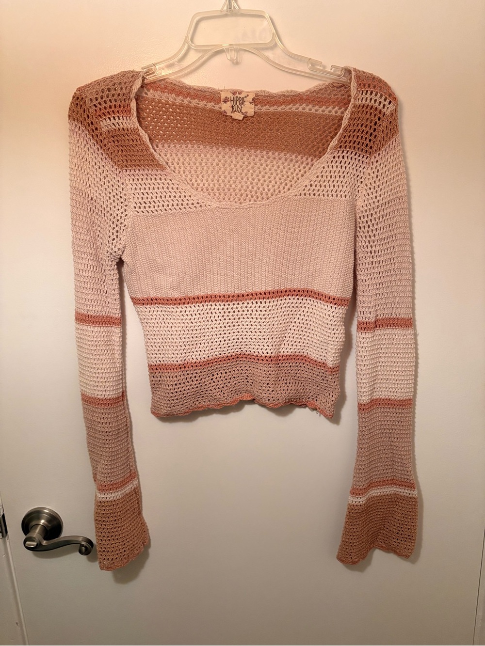 Hippie Rose Tan & Cream Open-Knit Top